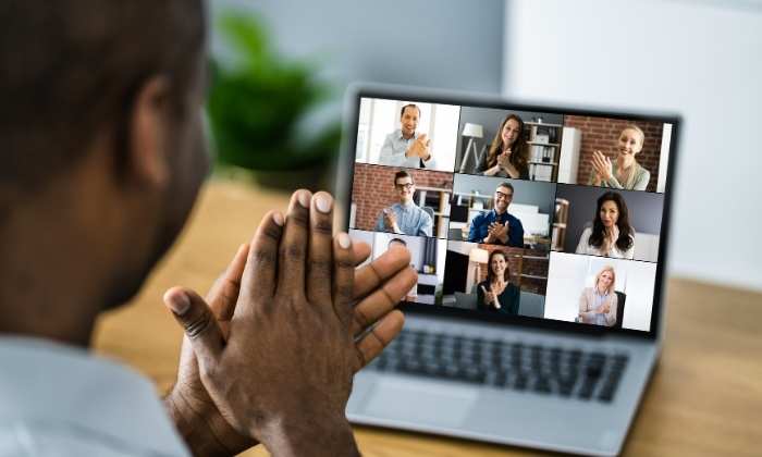 man using video conferencing